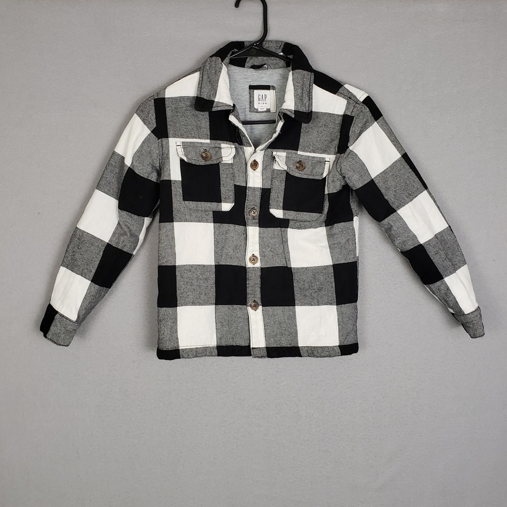 GAP Kids Size M Buffalo Check Button Up Shirt Black White‎ Fall Plaid Lumberjack